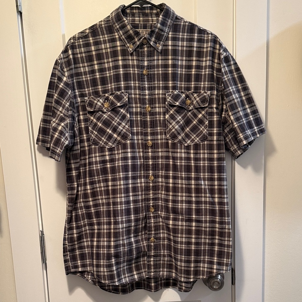 Duluth Trading Co Men's Black and White Plaid Button Down Shirt size L
